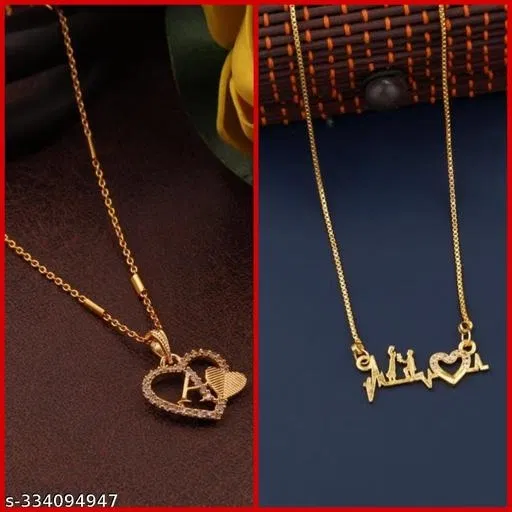 Alloy Pendant with Chain for Women (Multicolor, Set of 2)