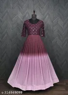 Colorblocked A-Line Maxi Gown with Embroidery for Women 