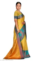 Kanjeevaram Silk Zari Woven Saree for Women (Yellow, 6.3 m)