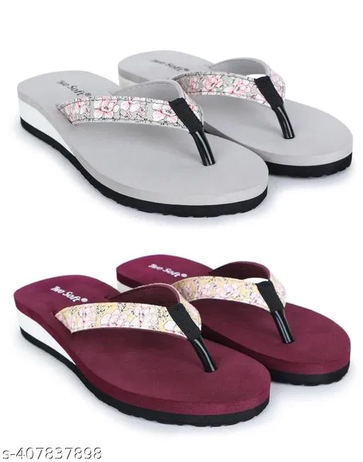 EVA Flip-flops for Women (Grey, 4) Pack of 2