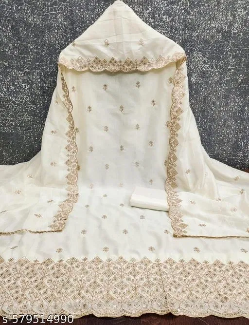 Embroidered Punjabi/All Over Suits for Women (White, 6.85 meter (3XL)