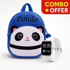 BS Small Kids Bags and Kids Watch Waterproof Ultra LED Display for Boys & Girls Blue and white (Age 2 To 5 Year) set of 2