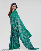 Chiffon Printed Saree for Women, Teal 