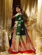 Litchi Silk Floral Saree for Women, Maroon & Green 