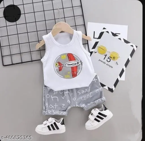 Hosiery Cotton Printed Clothing Set for Kids, White (6-9 Months)