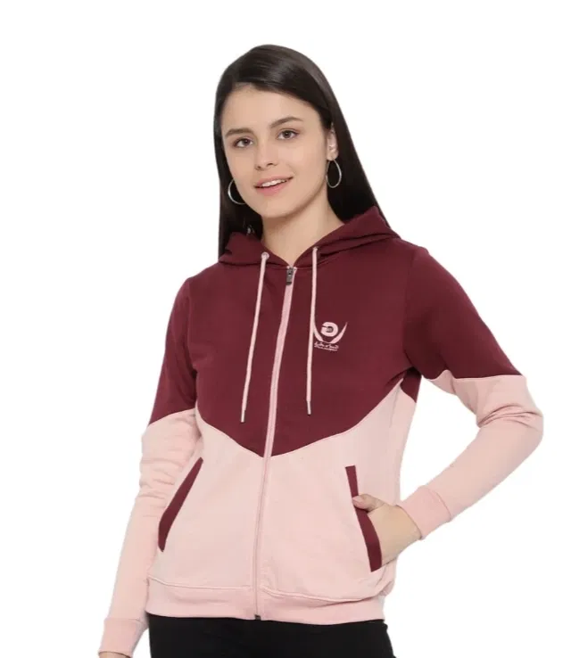 Women's Colorblock Zipper Hoodie (Maroon-XL)