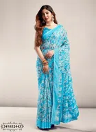 Georgette Printed Saree for Women (Sky Blue, 6 m)
