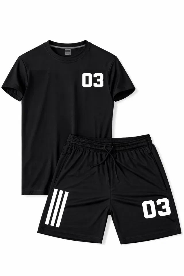 Poly Blend Printed TrackSuit for Men , Black (M)