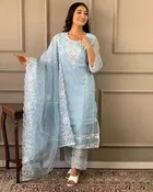 Organza Solid Kurta Set with Dupatta for Women 