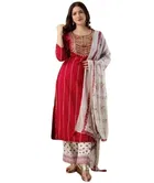 Rayon Embroidered Kurta with Pant & Dupatta for Women 