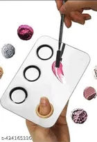 Makeup Palette 6x4inch Stainless Steel 3-well Nail-art Cosmetic Artist Mixing Palette with Spatula Tool for Mixing Foundation Silver