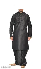 Silk Solid Kurta with Dhoti for Men 
