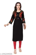 Rayon Slub Embroidered Kurti for Women 