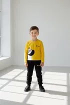 Cotton Blend Printed Clothing Set for Kids, Yellow & Black 