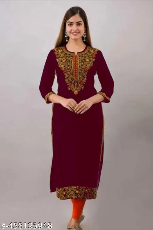 Embroidered Kurta Set with Solid Print for Women (No Dupatta, M)