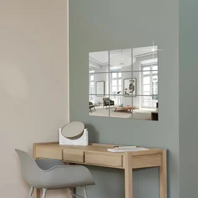 Acrylic Square Shaped Wall Mirror Stickers (Silver, Pack of 9)