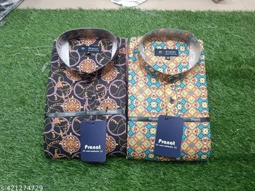 Cotton Blend Printed Short Kurta for Men, Multicolor, Pack of 2 (L)