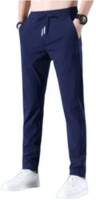 Polyblend Printed Trackpants for Men, Grey & Navy Blue 