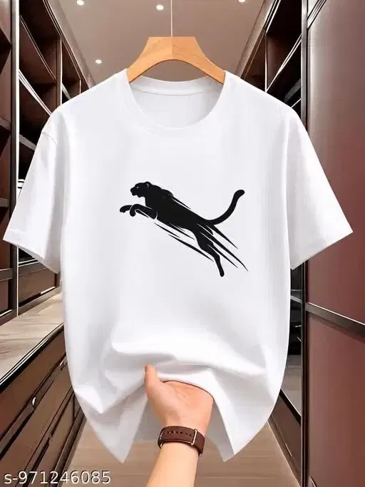 Round Neck Mens T-shirts Graphic Print White (L)