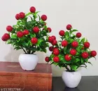 Plastic Artificial Flower With Pot,Multicolour,Set Of 2