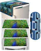 PVC Printed Fridge Top Cover with 3 Pcs Shelf Mats & Handle Cover 