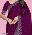 Georgette Embellished Saree For Women, Purple