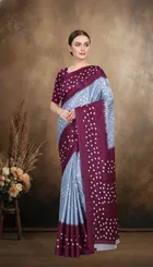 Art Silk Printed Saree for Women, Grey 