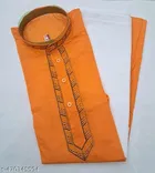 Cotton Solid Kurta Set for Men, Orange 