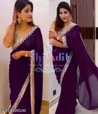 Georgette Embellished Saree For Women, Purple