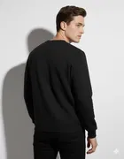 Fleece Printed Sweatshirt for Men ,Black 