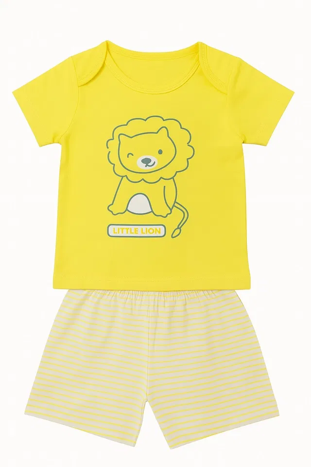 Cotton Printed Clothing Set for Boys (Yellow, 6-12 Months)