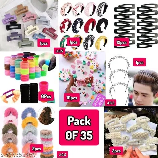 Abs Plastic Hair Accessories Combo for Women, Pack of 35 (Blue)