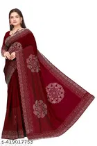 Georgette Solid Saree For Women, Maroon