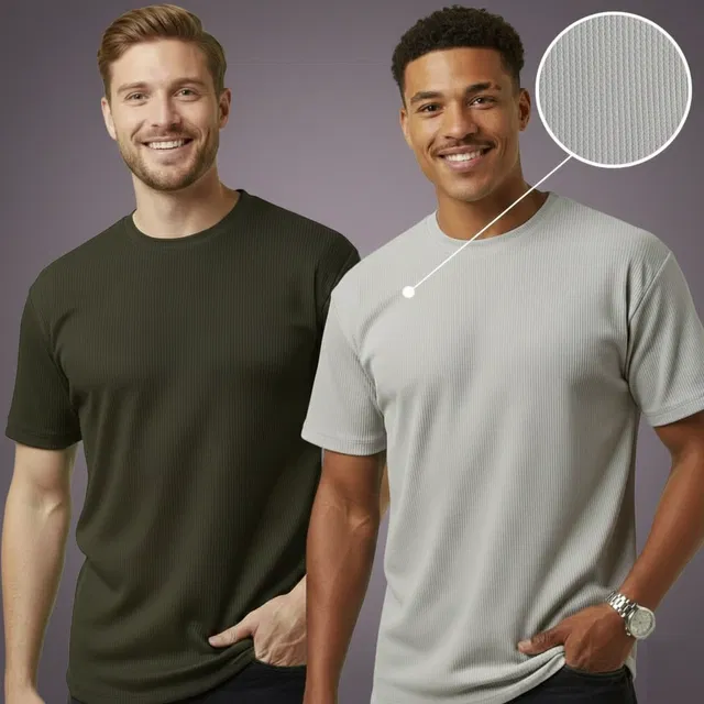 Polyester Round Neck T-shirt for Men, Multicolour, Pack of 2 (L)