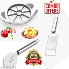 Stainless Steel Pizza Cutter with Cheese Grater & Fruits Slicer (Silver, Set of 3)