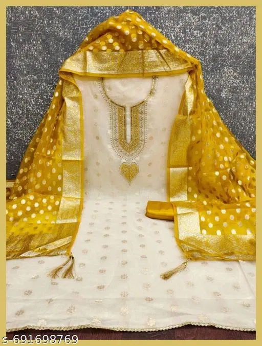 Silk Blend Embroidered Punjabi/All Over Suits for Women (Multicolor, Un Stitched)