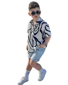 Cotton Blend Printed Shirt For Boys, Black And Wight 