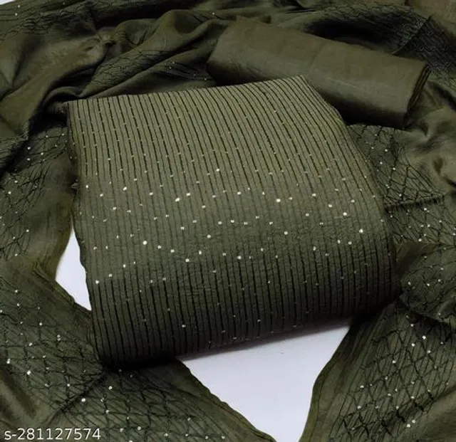 Embellished Unstitched Suit for Women (Green, 2.25 m)