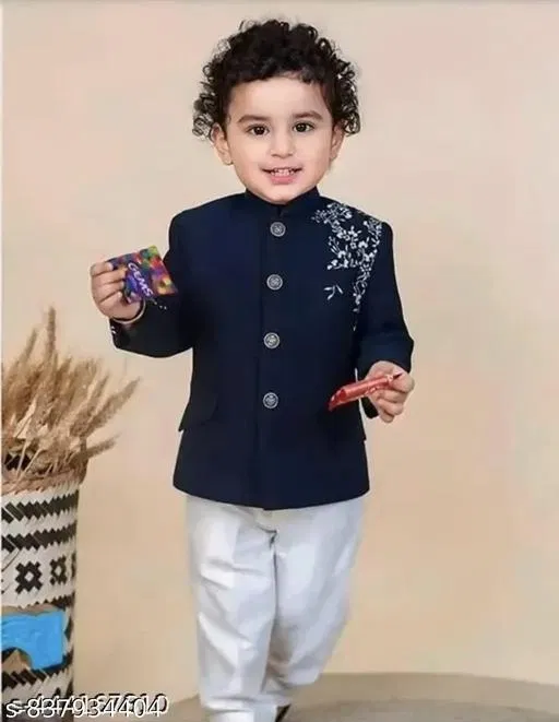 Embroidered Art Silk Kurta Set for Boys (White, 6-9 Months)