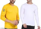 Round Neck Solid T-Shirt for Men (Yellow & White, S) (Pack of 2)