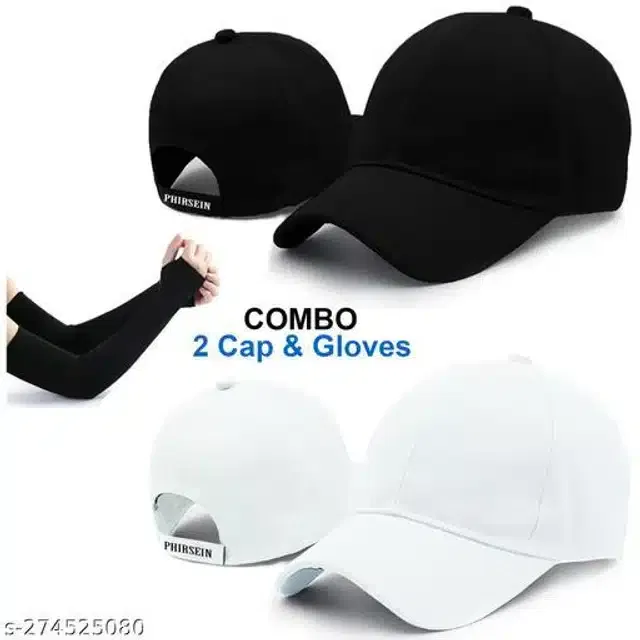 Cotton Caps & Arm Sleeves for Men & Women (Black & White, Set of 3)