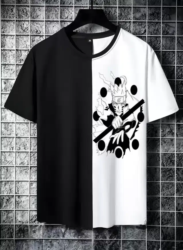 Half Sleeves T-Shirt for Men (Black & White, XXL)