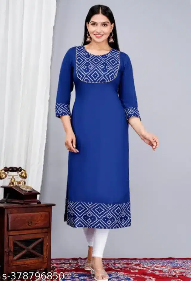 Rayon Solid Kurti for Women (Royal Blue, XXXL)