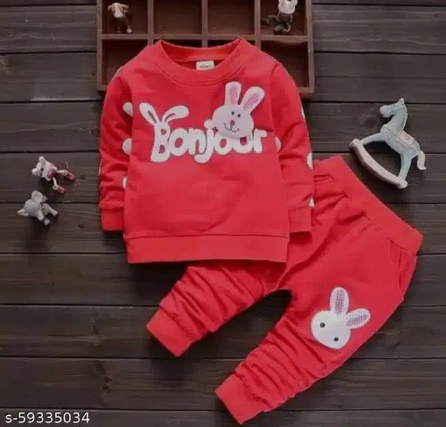 Hosiery Cotton Full Sleeves T-Shirt with Pant Clothing Set for Kids (Red, 12-18 Months)