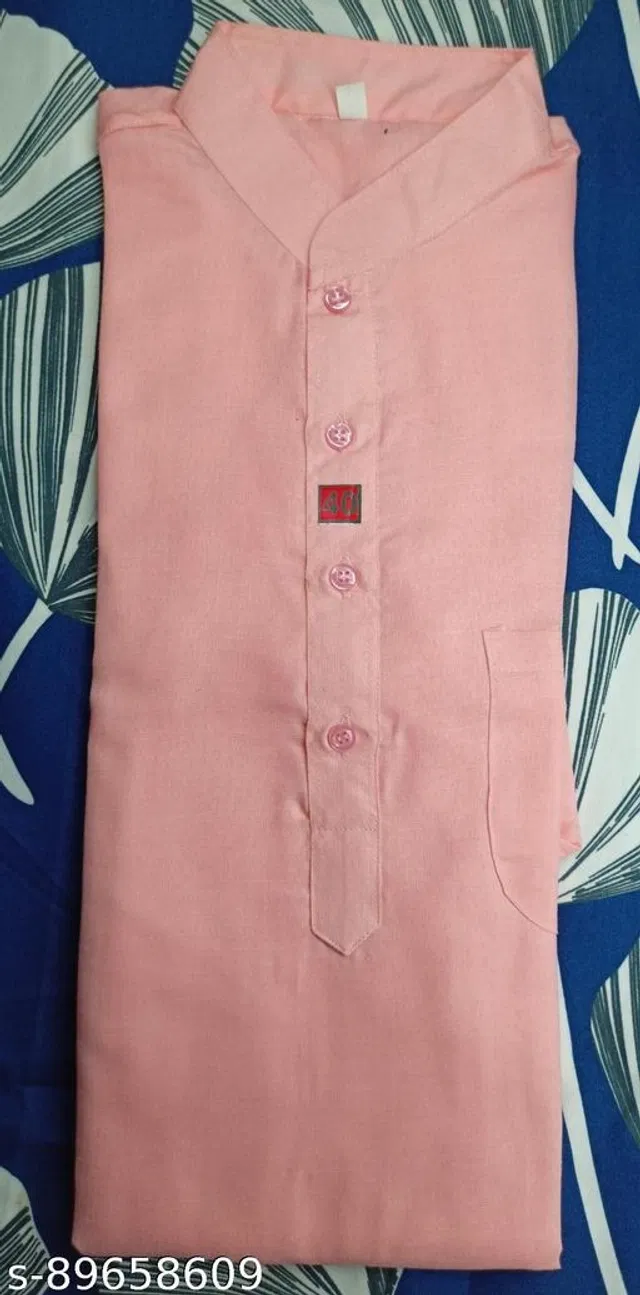 Cotton Solid Kurta for Men (Pink, M)