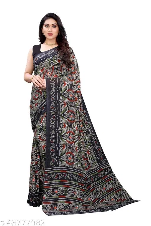 Georgette Printed Saree for Women, Black (6.3 m)