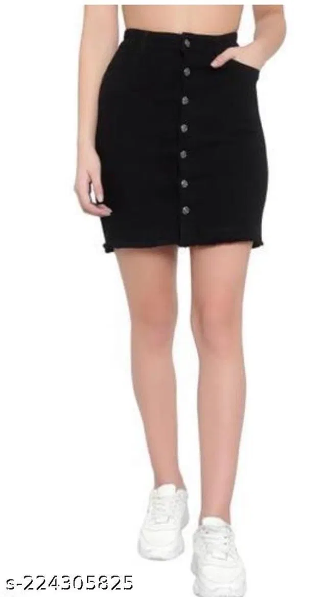 Cotton Blend Skirt for Women (Black, 28)