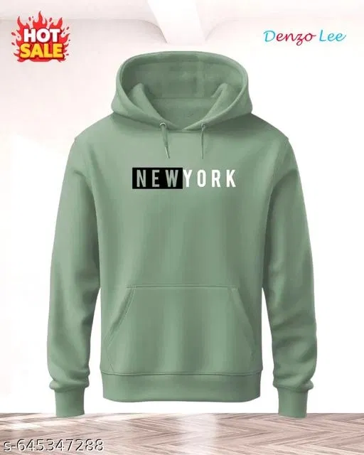 Fleece Printed Hoodie for Men, Green (L)
