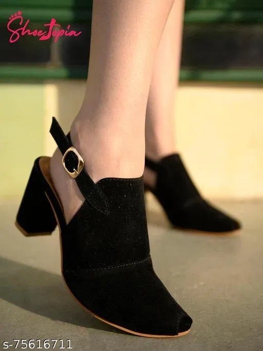 Shoetopia Black Suede Size IND-5 Sandals