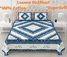 KC Jaipuri Cotton King Bedsheeet Geometry Printed 90x108in Royal Blue